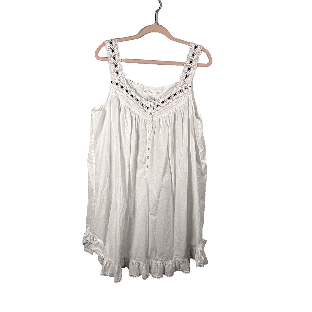 Eileen West White Lace Velvet Sleeveless Cotton Heritage Nightgown XL